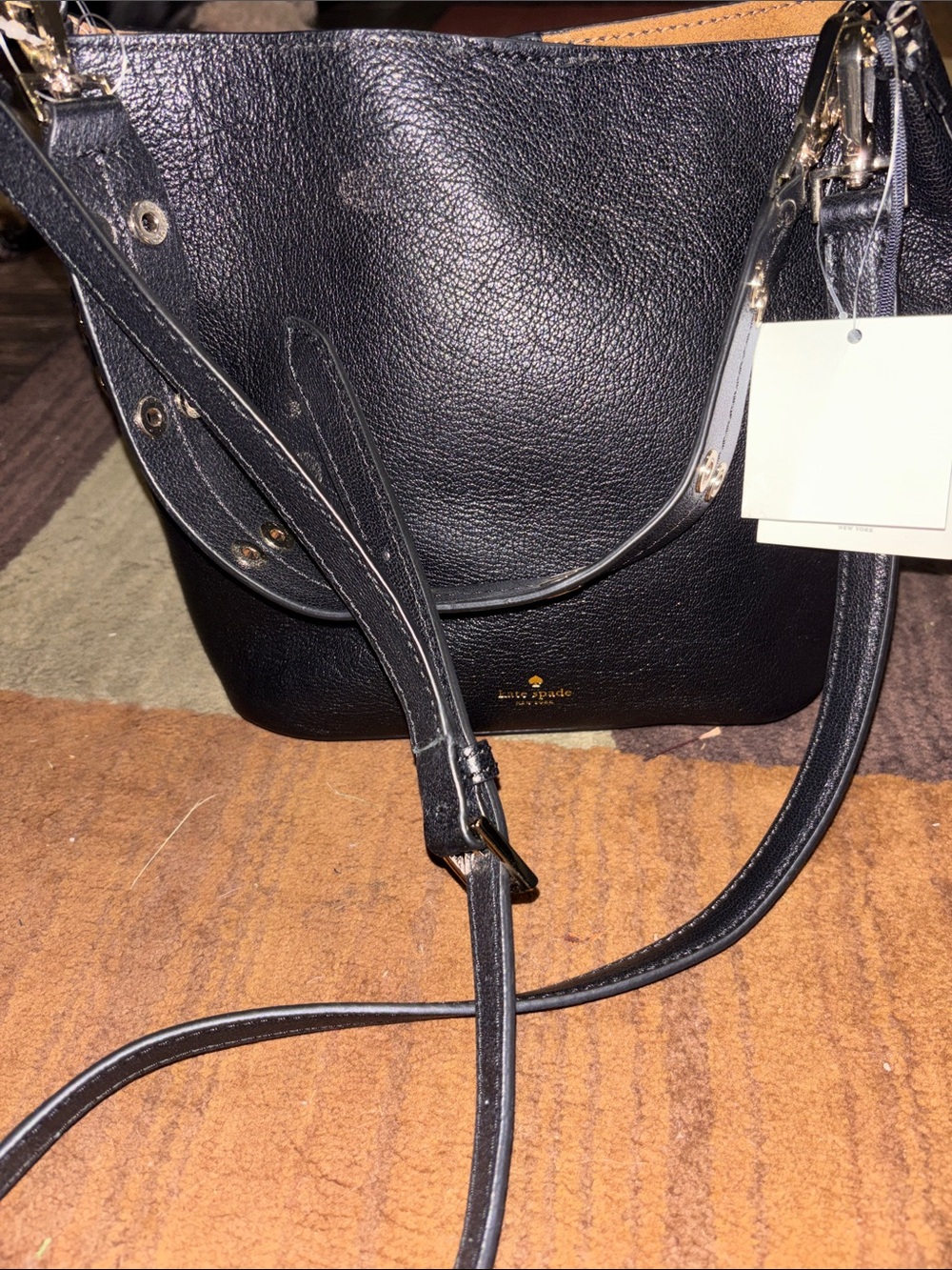kate spade Black Pebble Leather Shoulder Bag with Gold Accents